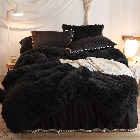 Fluffy Comforter Cover Queen Set，Faux Fur Purple Bedding Sets Queen OR King  3 P - Picture 2 of 2